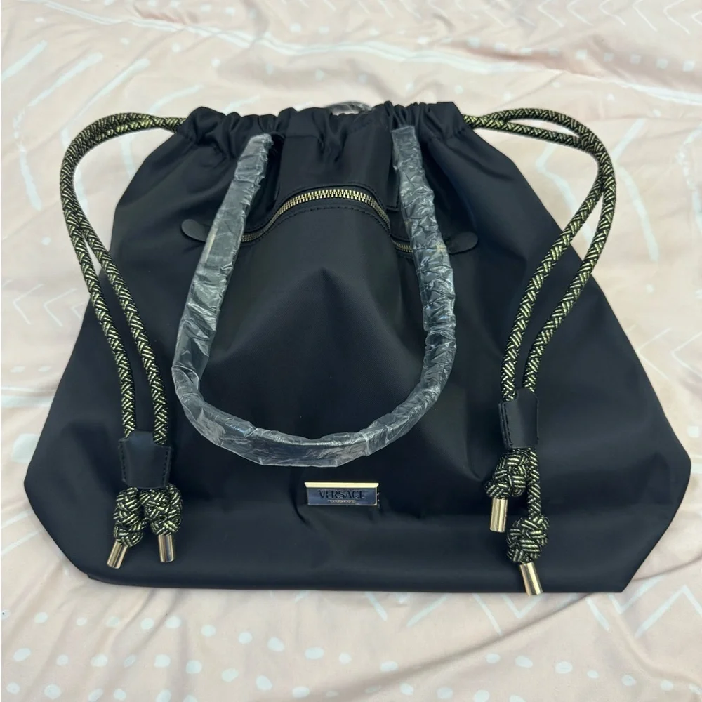 Versace Black Tote with Gold Accents